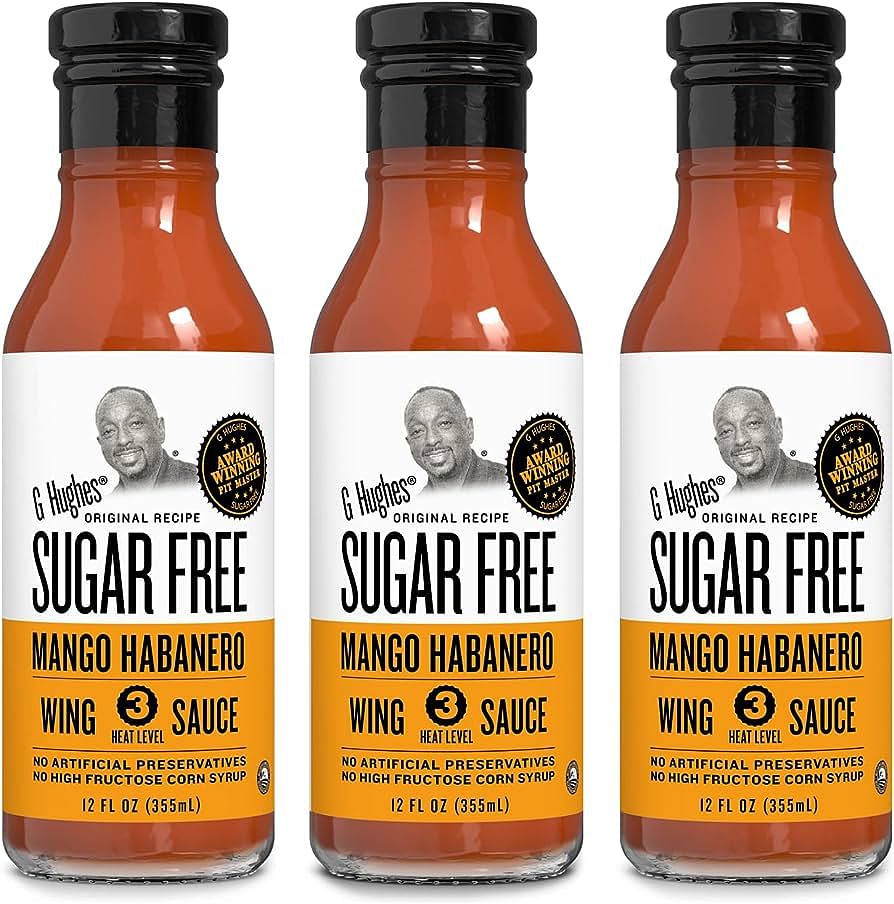 Assortment of various wing sauces in bottles
