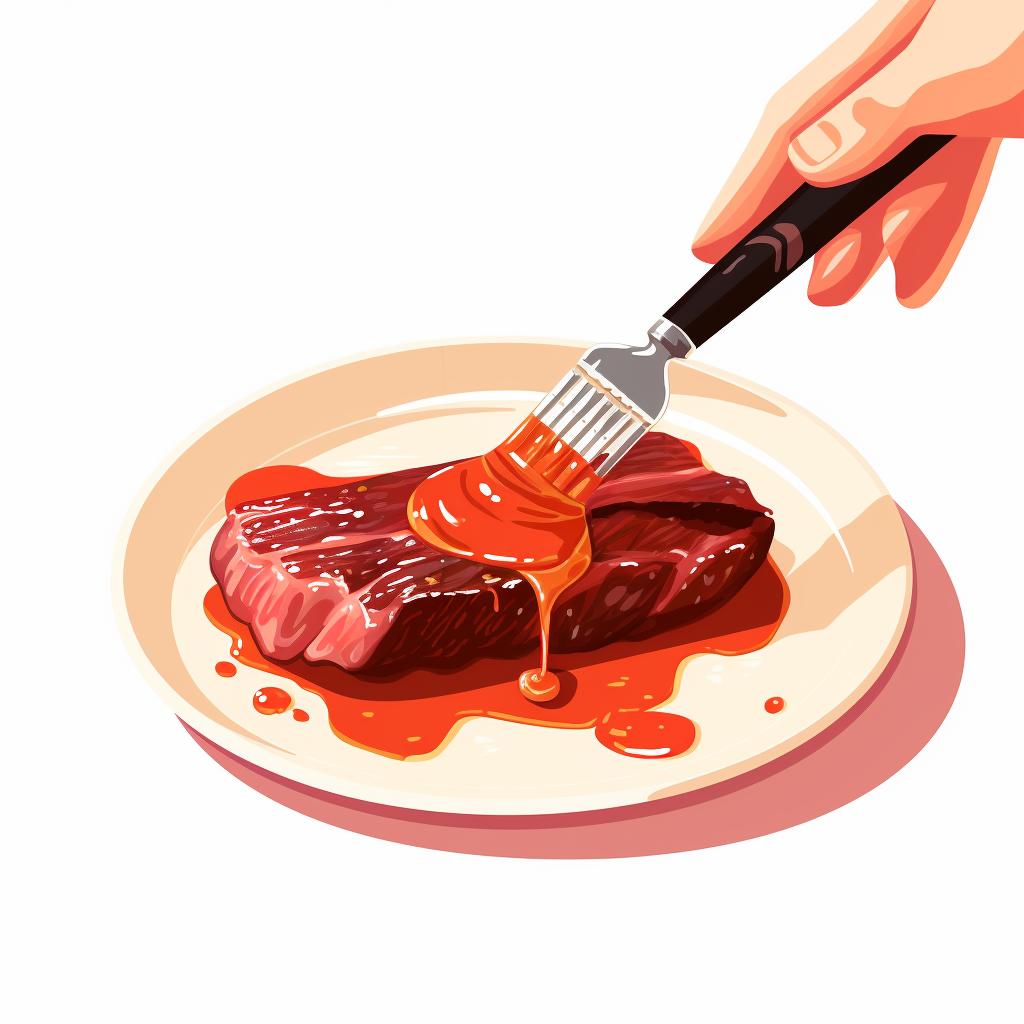 Applying sauce on meat using a brush